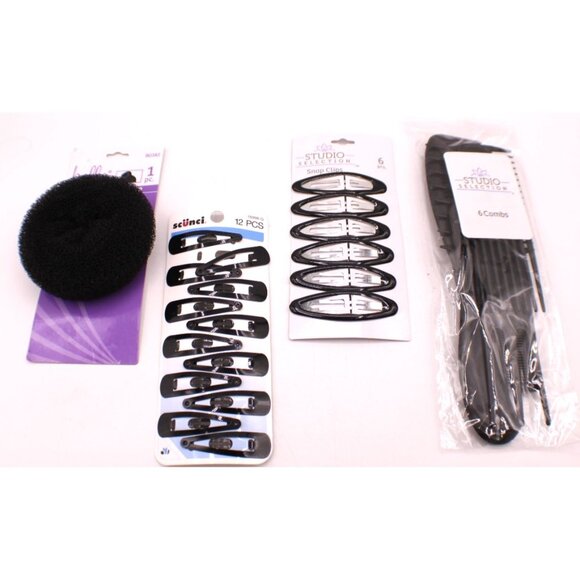 Lot 4 Hair Accessories Studio Collection Comb Snap Clips Belle Bun Maker Black - Picture 1 of 8